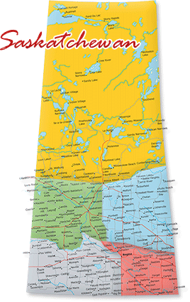 Map cutout of Saskatchewan in Canada