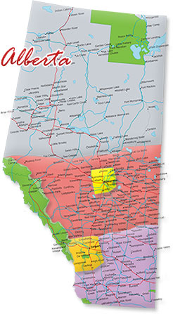 Map cutout of Alberta in Canada