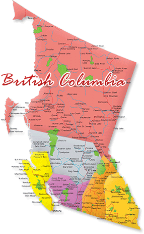 Map cutout of British Columbia in Canada
