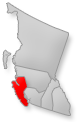 Location of the Vancouver Island region on British Columbia map