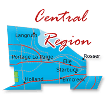 Map cutout of the Central Manitoba region in Manitoba, Canada