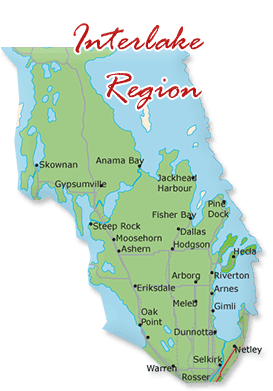 Map cutout of the Interlake Region region in Manitoba, Canada