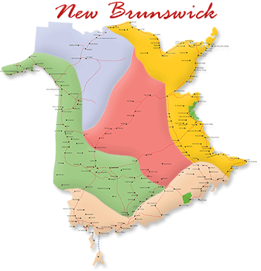 Map cutout of New Brunswick in Canada