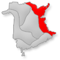 Location of the Acadian Coastal region on New Brunswick map