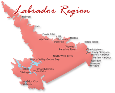 Map cutout of the Labrador region in Newfoundland Labrador, Canada