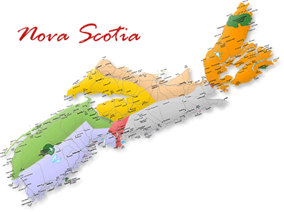 Map cutout of Nova Scotia in Canada