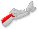 Location of the Yarmouth Acadian Shores region on Nova Scotia map