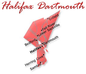 Map cutout of the Halifax Metro region in Nova Scotia, Canada