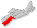 Location of the South Shore region on Nova Scotia map