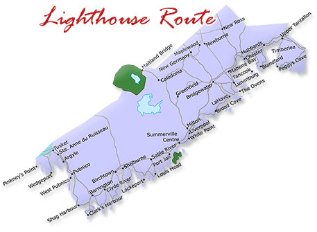 Map cutout of the South Shore region in Nova Scotia, Canada