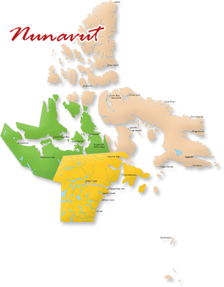 Map cutout of Nunavut in Canada