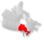 Location of Ontario on map of Canada