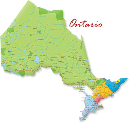 Map cutout of Ontario in Canada