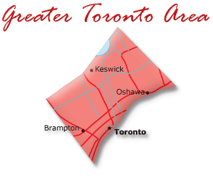 Map cutout of the Greater Toronto Area region in Ontario, Canada