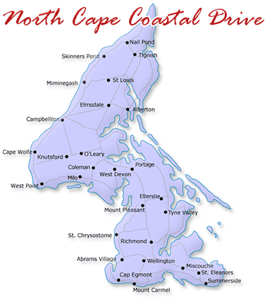 Map cutout of the North Cape Coastal region in Prince Edward Island, Canada