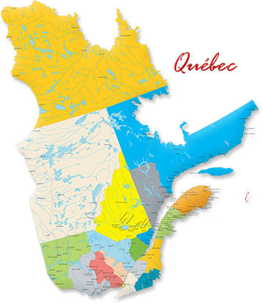 Map cutout of Quebec in Canada