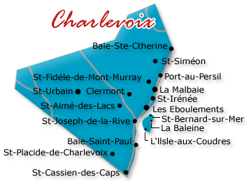 Map cutout of the Charlevoix region in Quebec, Canada