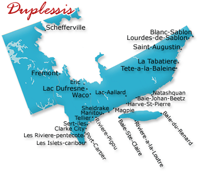 Map cutout of the Duplessis region in Quebec, Canada