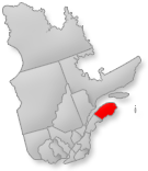 Location of the Gaspesie region on Quebec map