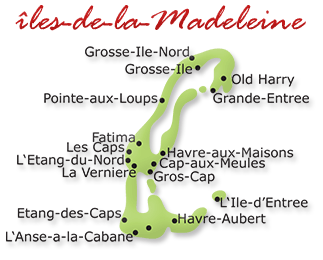 Map cutout of the Iles De La Madeleine region in Quebec, Canada