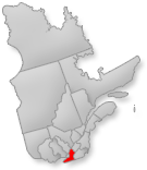 Location of the Monteregie region on Quebec map