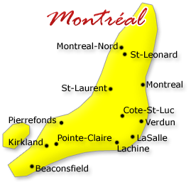 Map cutout of the Montreal region in Quebec, Canada