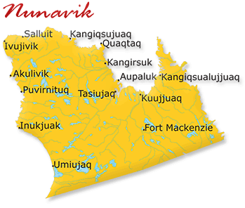 Map cutout of the Nunavik region in Quebec, Canada