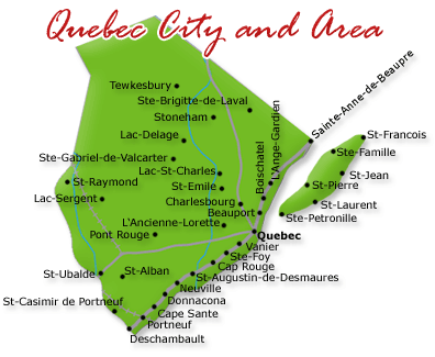 Map cutout of the Quebec City Area region in Quebec, Canada
