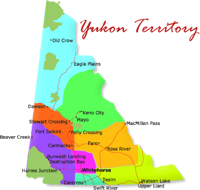 Map cutout of Yukon in Canada