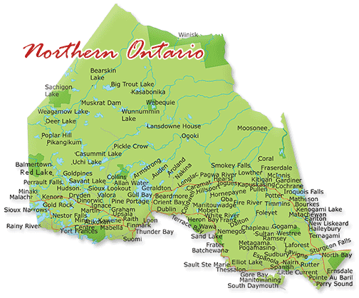 Map of Northern Ontario, Canada