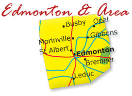 Map of the Edmonton and Area Region in Alberta, Canada