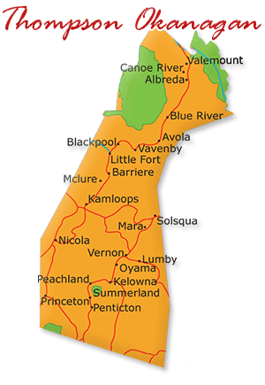 Map of Thompson Okanagan Region in British Columbia