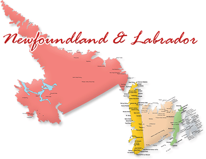 Map cutout of Newfoundland Labrador in Canada