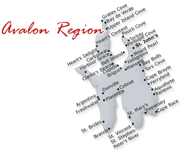 Map cutout of the Avalon region in Newfoundland Labrador, Canada