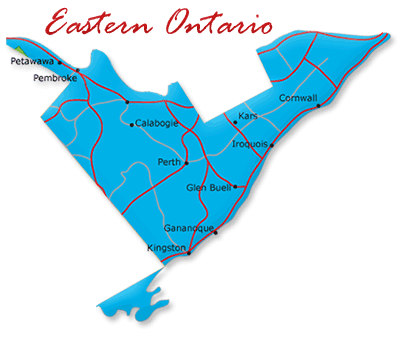 Map cutout of the Haliburton Highlands Ottawa Valley region in Ontario, Canada