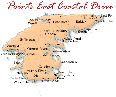 Map cutout of the Points East Coastal region in Prince Edward Island, Canada