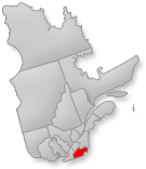 Map location of Eastern Townships, Quebec Canada